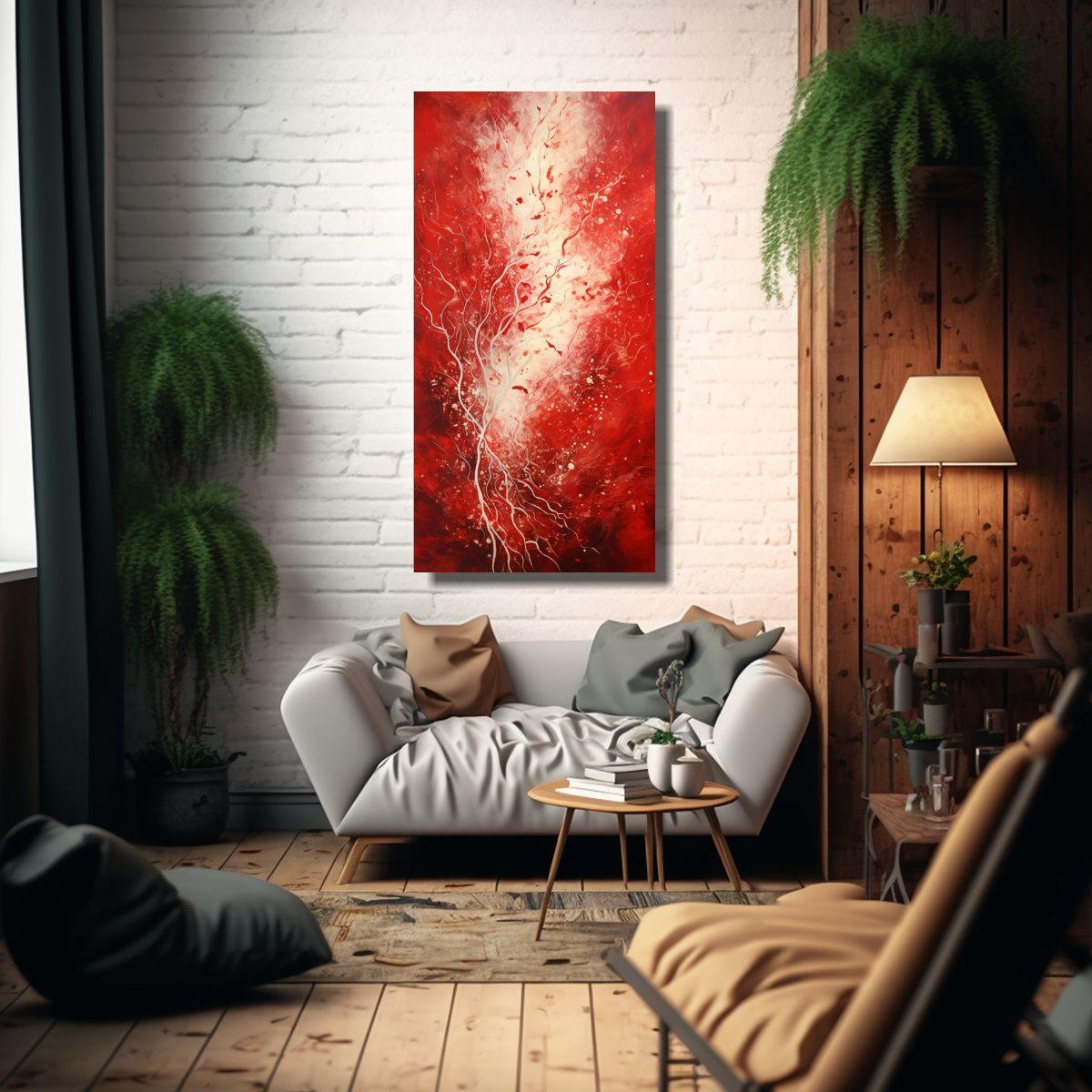 Lienzo Moderno Obra Maestra En Rojo Y Plateado 40x80cm-2