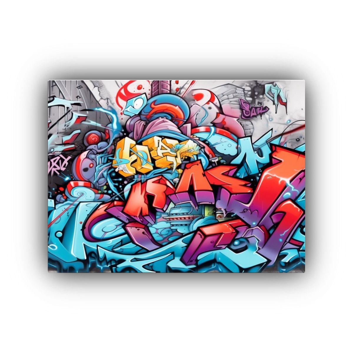 Pintura En Lienzo Con Escena Graffiti: Arte 90x60cm-0