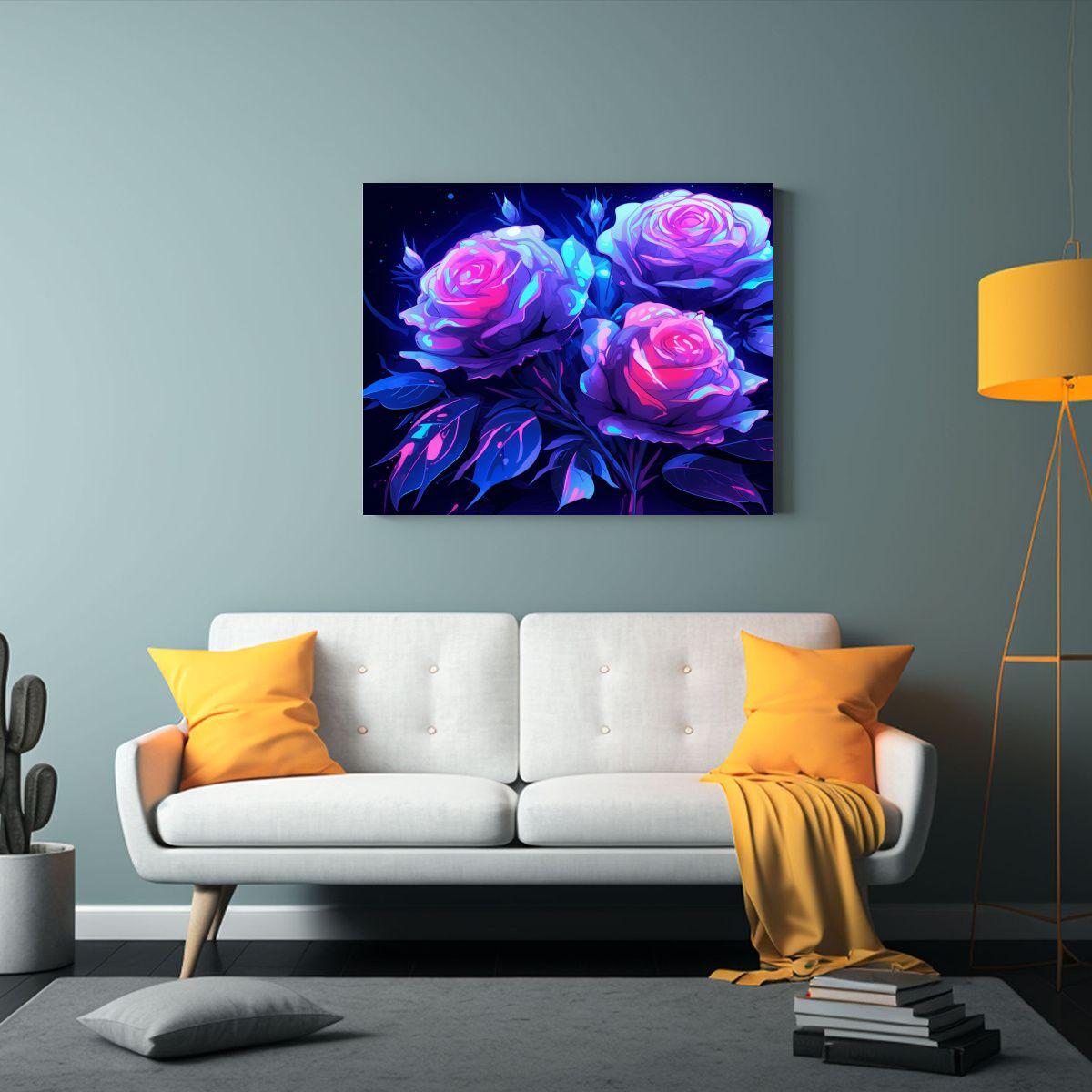 Cuadro Abstracto De Rosas Azules Vintage En Diseño Gráfico 120x80cm-2