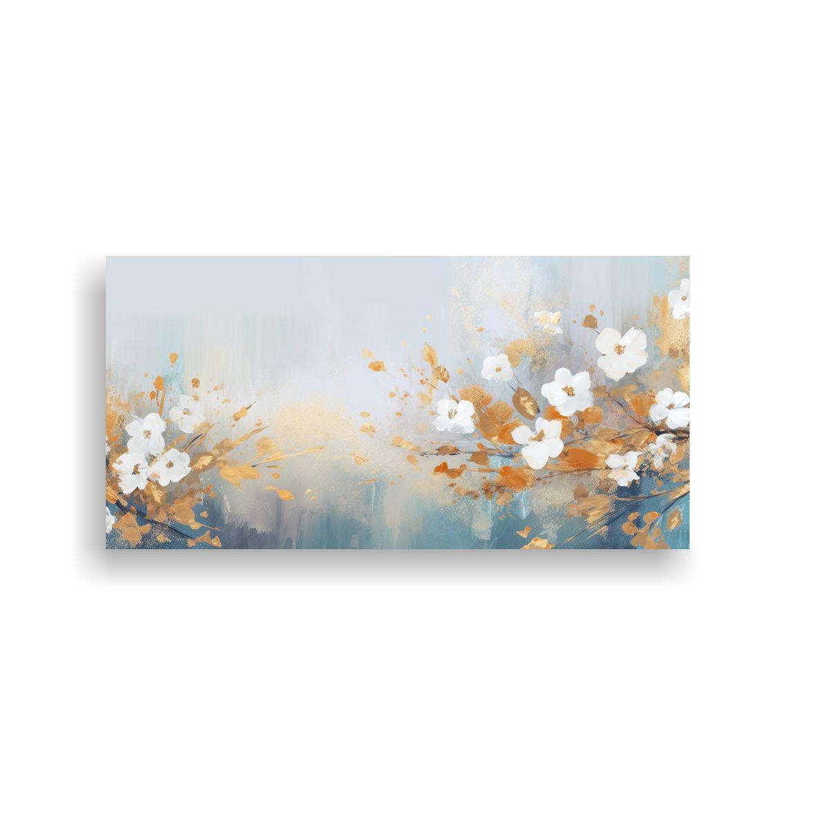 Pinturas Abstractas Florales Intensas En Oro Y 80x40 Cm-0