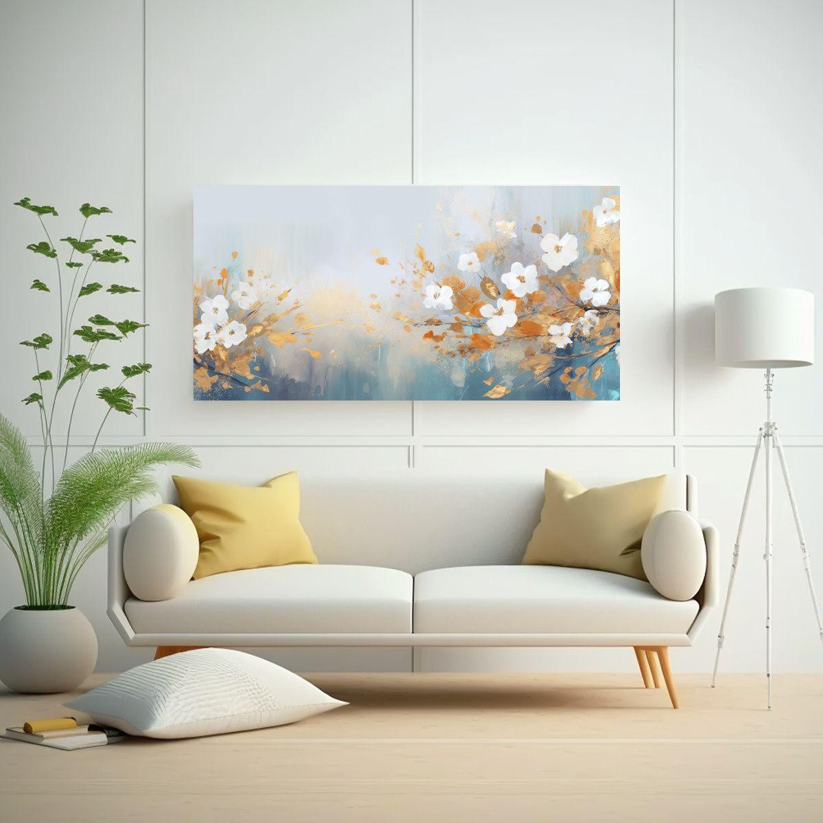 Pinturas Abstractas Florales Intensas En Oro Y 80x40 Cm-2
