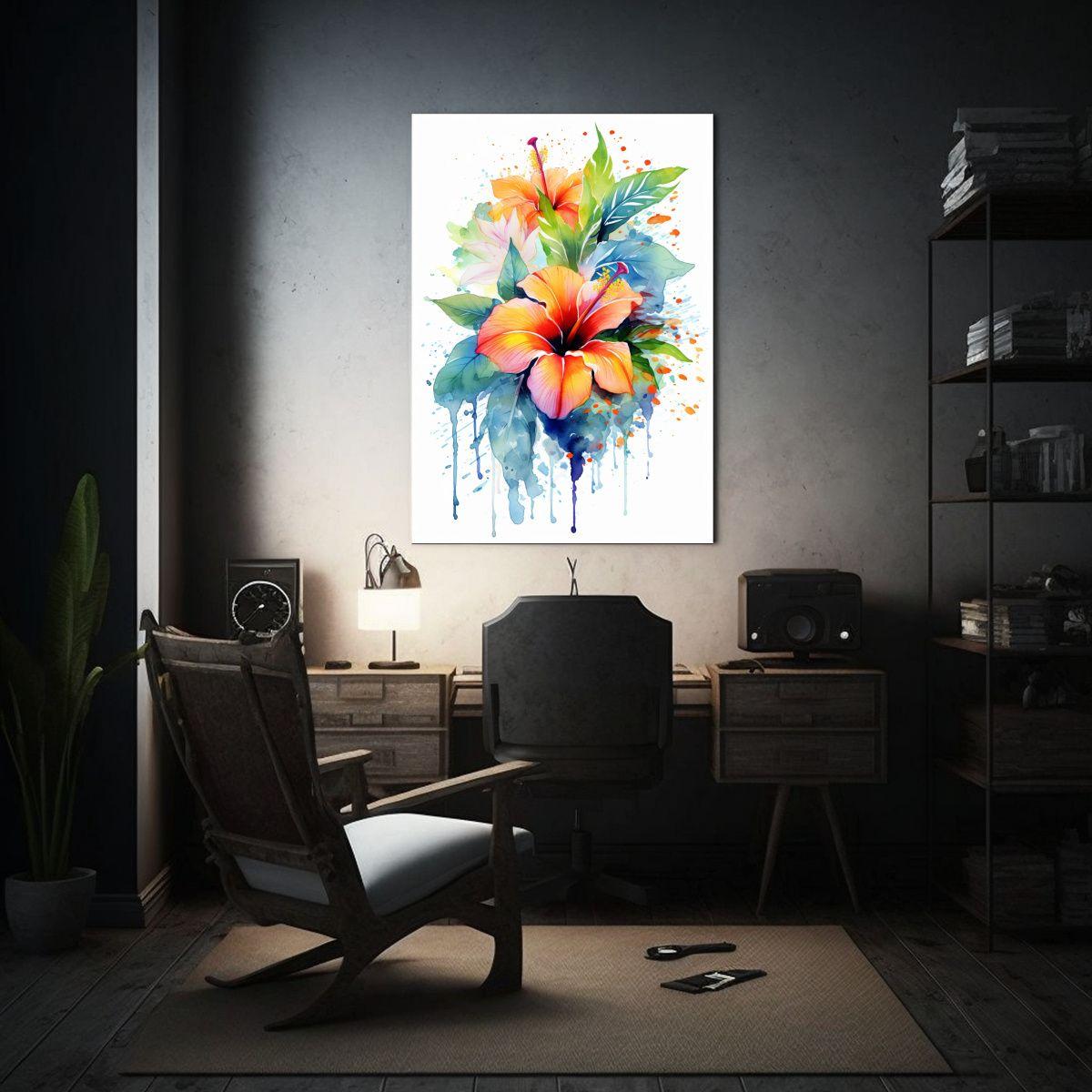 Arte De Pared Dibujo Floral Acuarela Flores 50x65cm-2