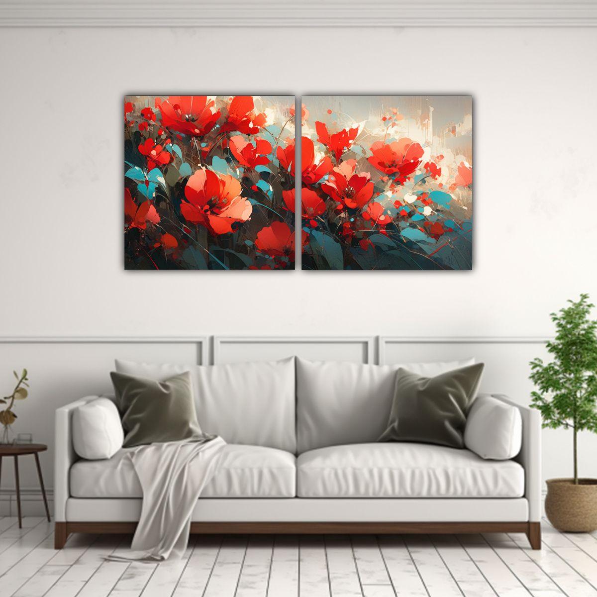 Pintura De Flores En Lienzo Expresión Estética 140x70 Cm-2