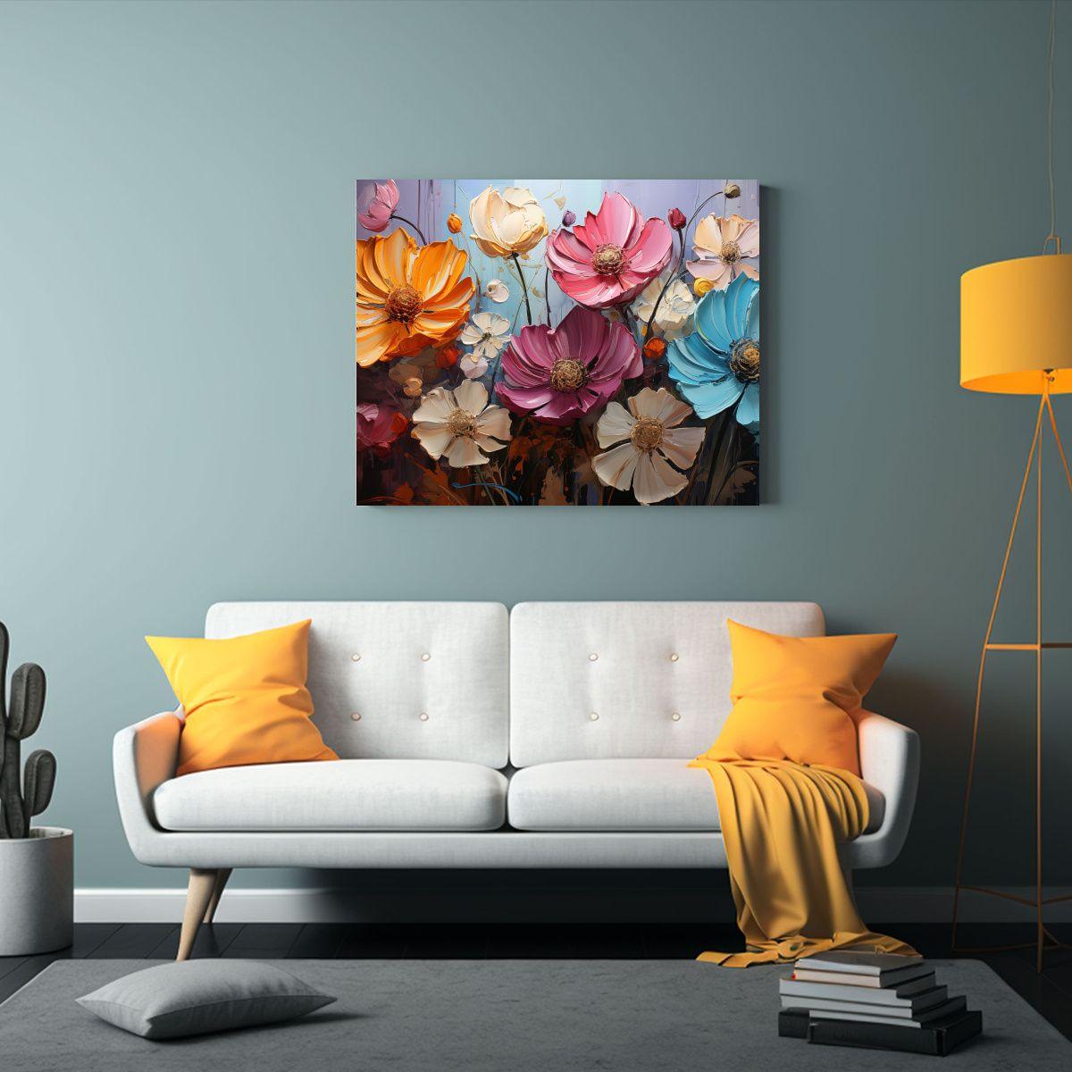 Pintura Hermoso Arcoíris Flores En Lienzo Estilo 65x50cm-2
