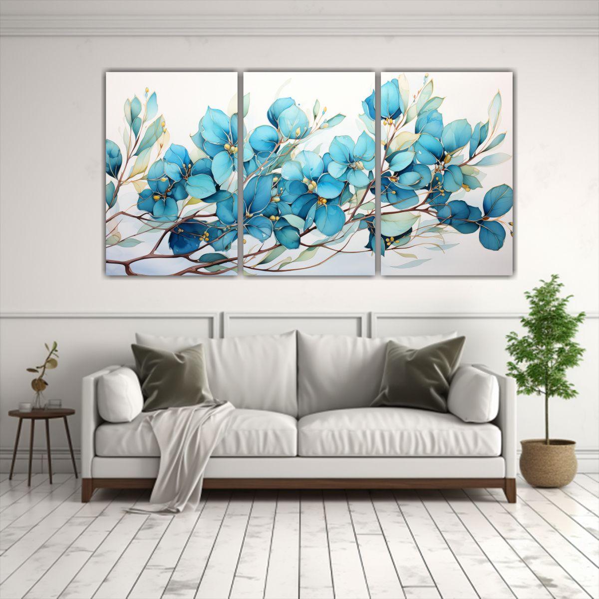 Tres Lienzos Tema Multicolor Hojas De Eucalipto 120x60 Cm-2