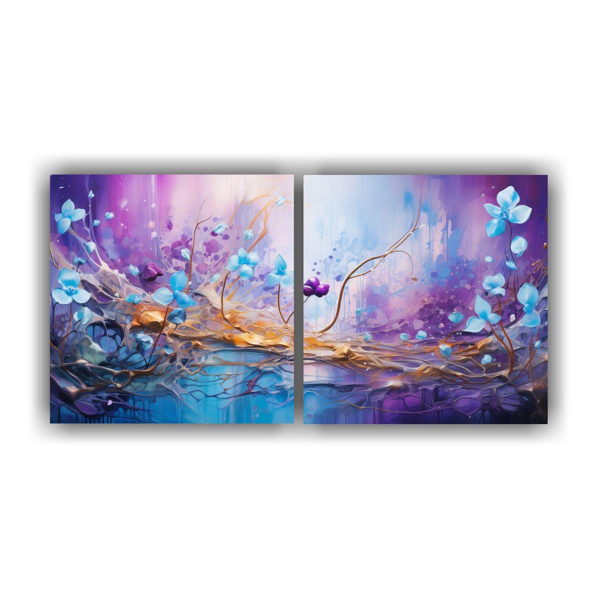 Pintura En Morado Y Dorado En Estilo De Dos Telas 140x70 Cm-0