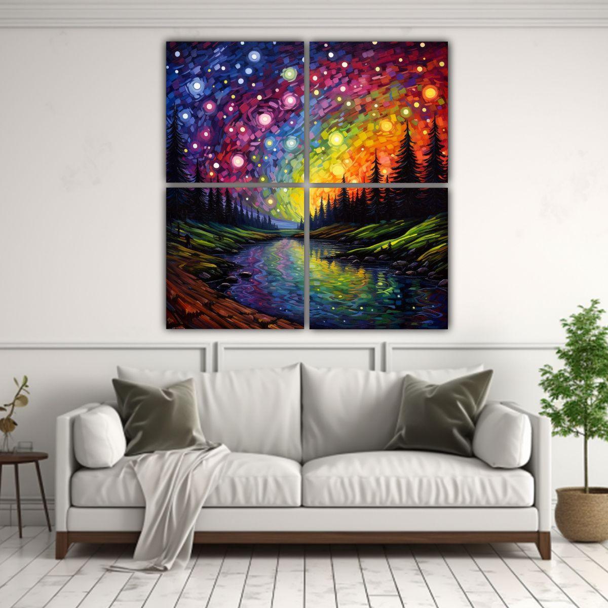 Pinturas Decorativas De 4 Canvas Movimiento 100x100 Cm-2