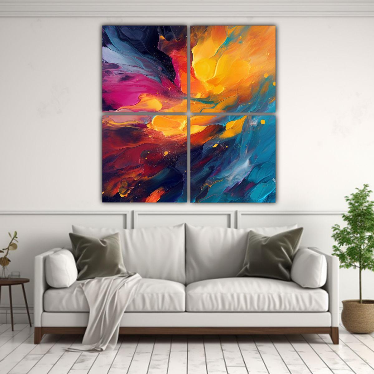 Cuatro Telas En Bastidor Composición Abstracta 200x200 Cm-2
