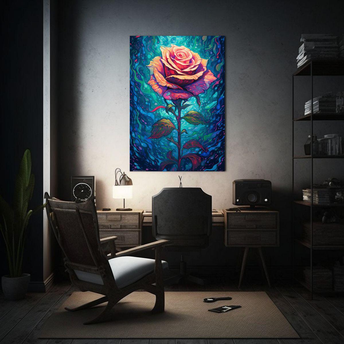 Pintura Abstracta De Rosa Azul Estilo Da Vinci 50x75 Cm-2