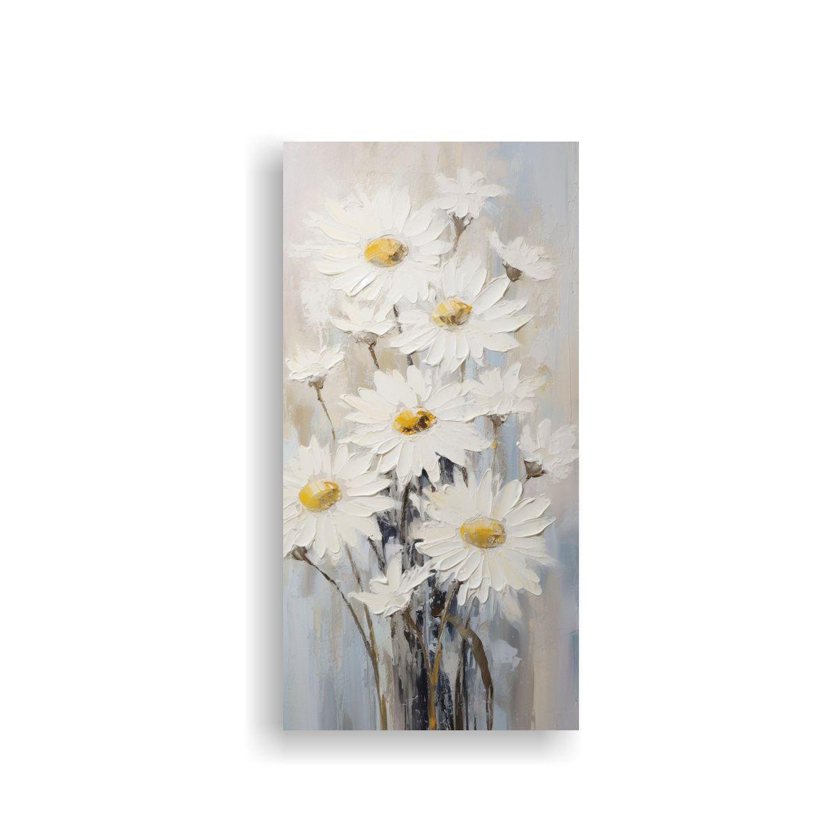 Cuadro De Lienzo Con Hermosos Girasoles Blancos 70x140cm-0