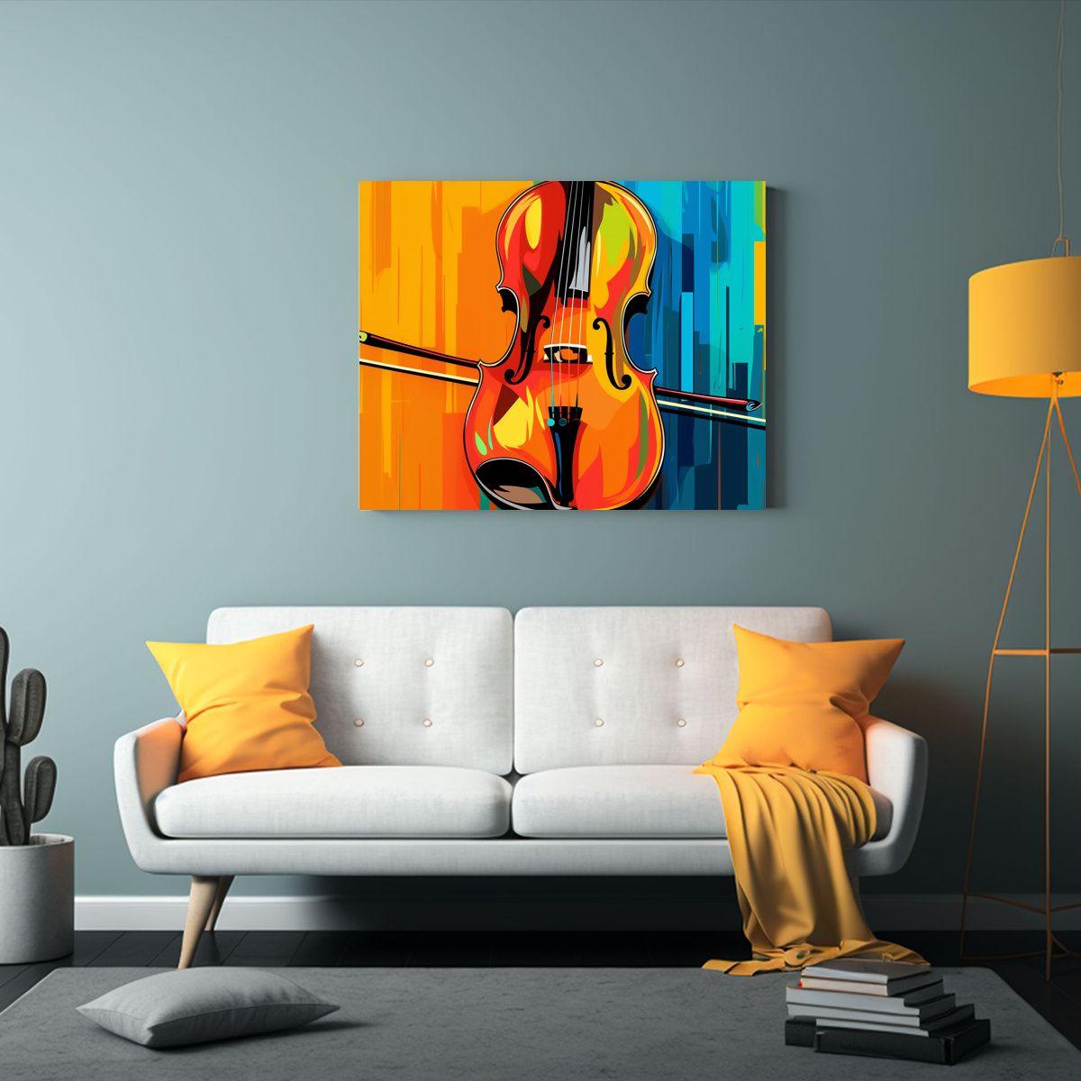 Cuadro Abstracción Innovador Cello Instrumento Musical Pop  45x30cm-2