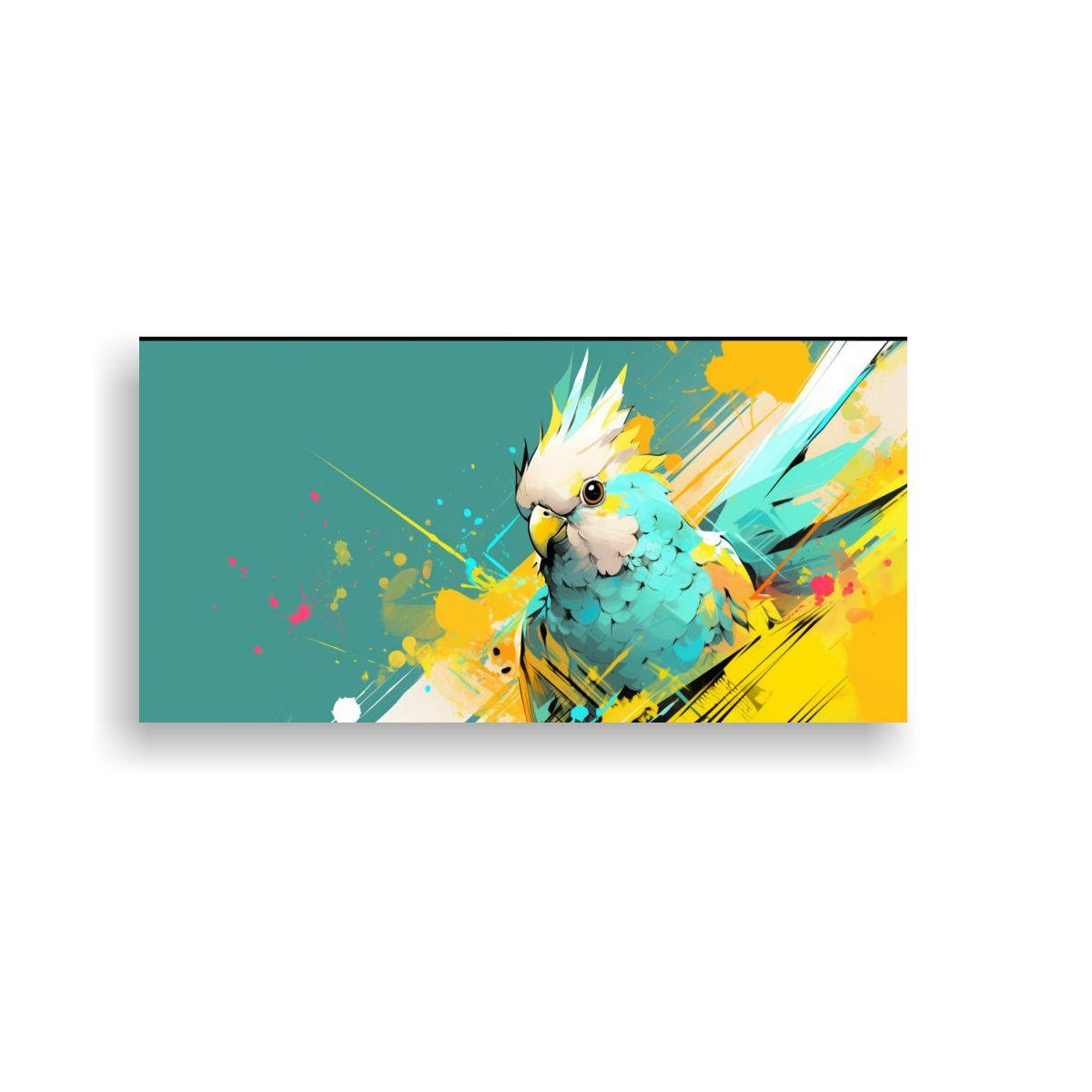 Cuadro Tonos Resistente A Cockatiel En Turquesa Y  60x30cm-0