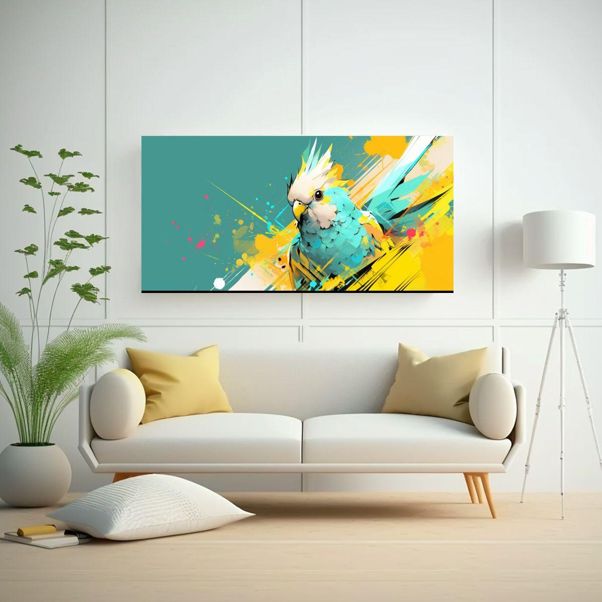 Cuadro Tonos Resistente A Cockatiel En Turquesa Y  60x30cm-2