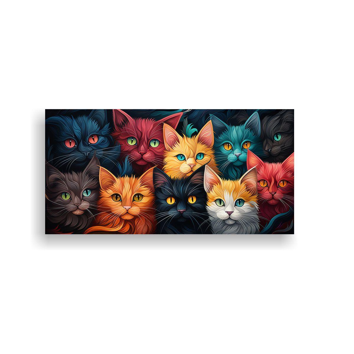 Cuadro De Gatos De Colores En Composición 100x50cm-0
