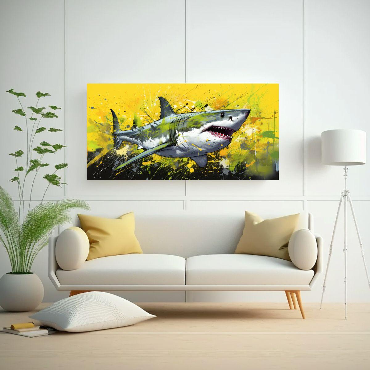Pintura Decorativa Moderna: Gran Tiburón Blanco 120x60 Cm-2