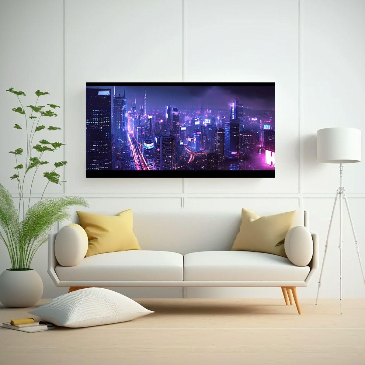 Pintura Lienzo Ciudad Futurista 2050 Noche 80x40cm-2