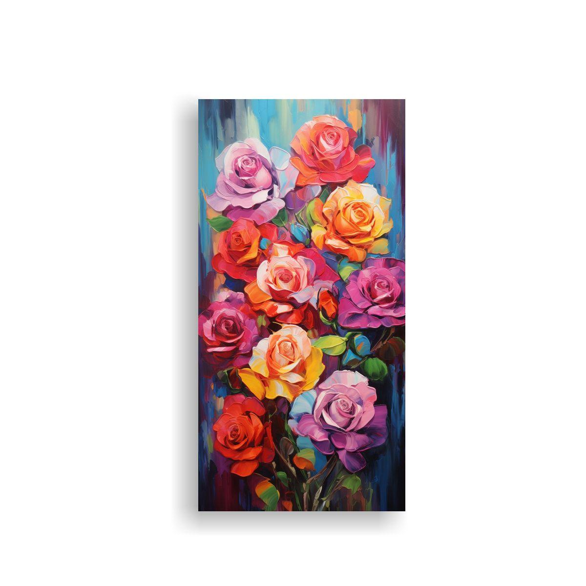Pintura En Lienzo De Rosas En Colores Del Arco Iri 70x140cm-0