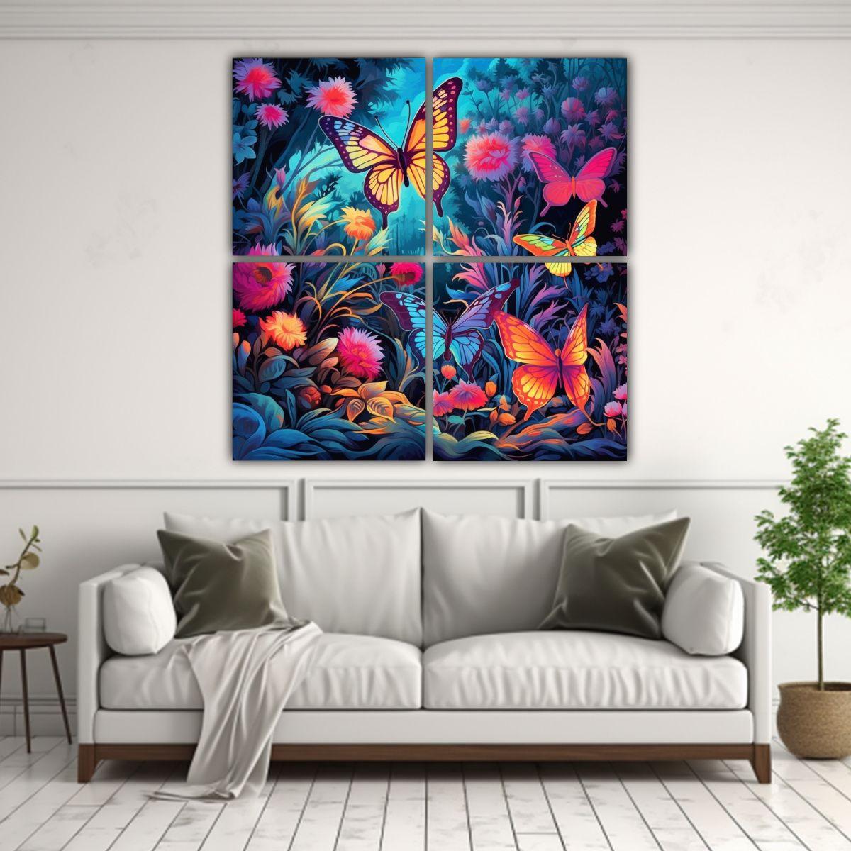 Cuadros Inspiradores De Pared Con Mariposas Neon 120x120 Cm-2