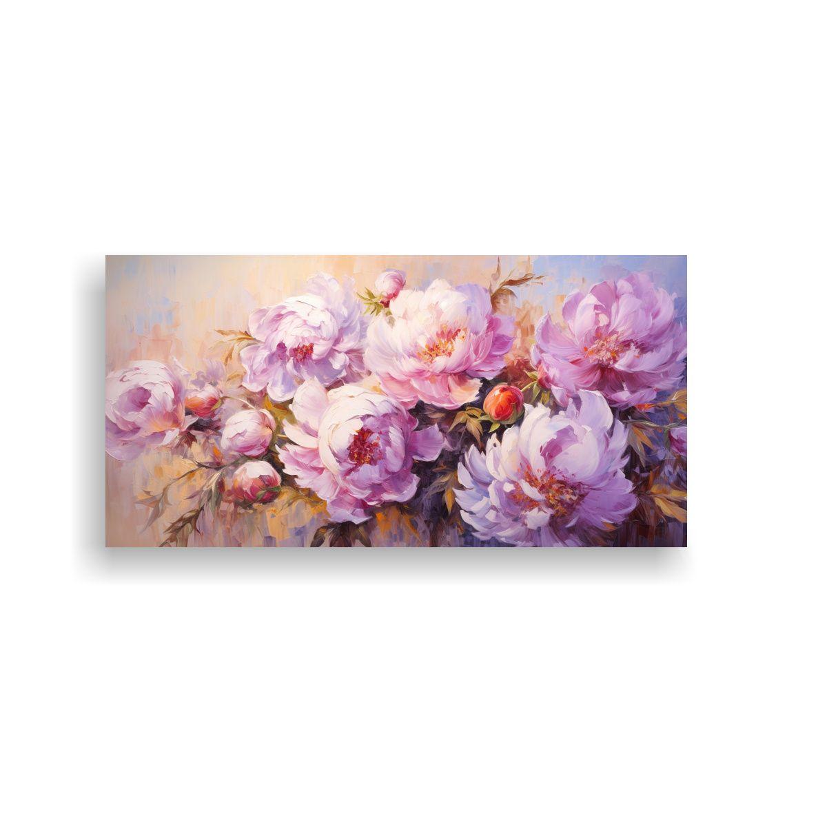 Pintura En Lienzo De Peonías En Vibrantes 140x70cm-0