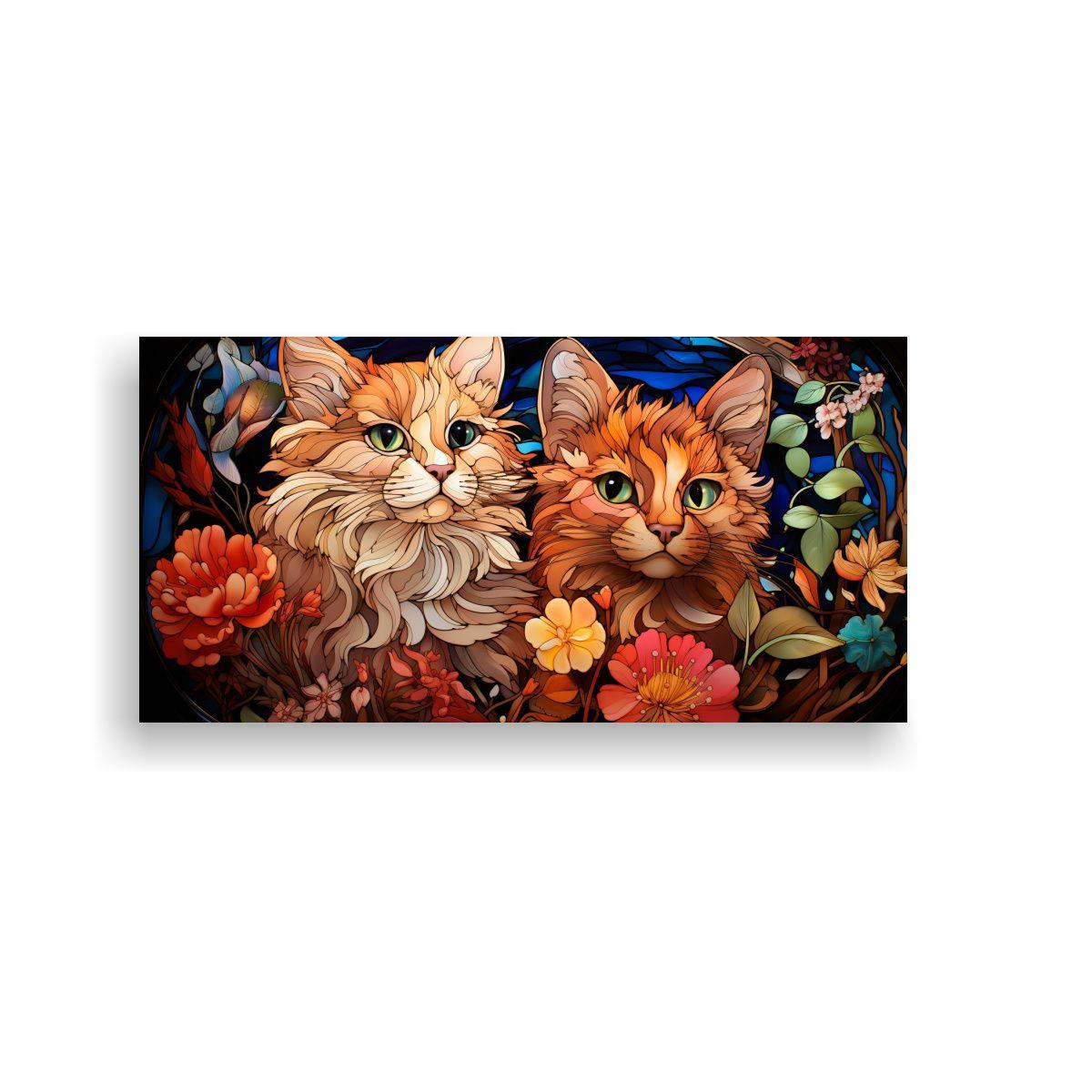 Cuadro Horizontal Arte Digital Gatos Multicolor 40x20cm-0