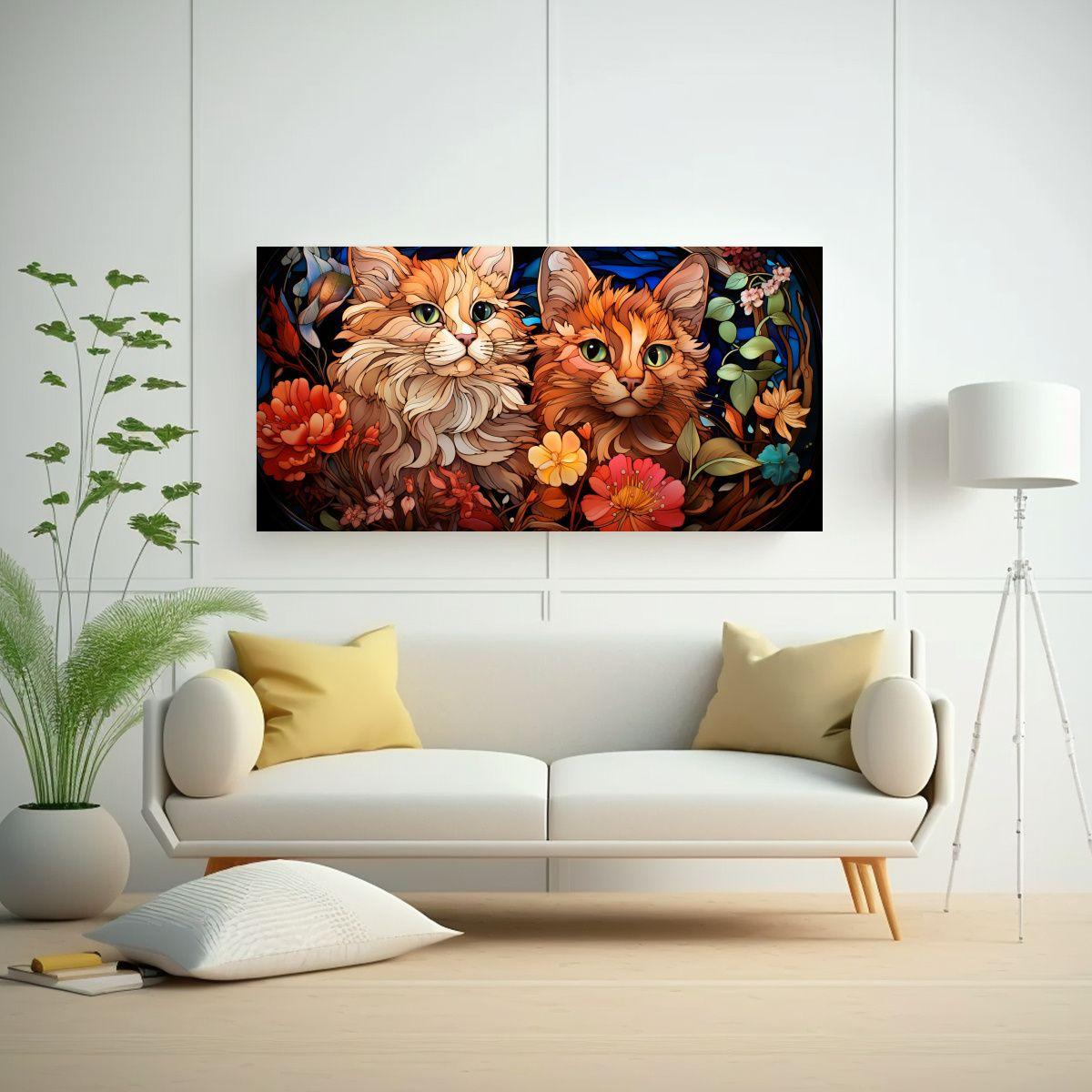 Cuadro Horizontal Arte Digital Gatos Multicolor 40x20cm-2