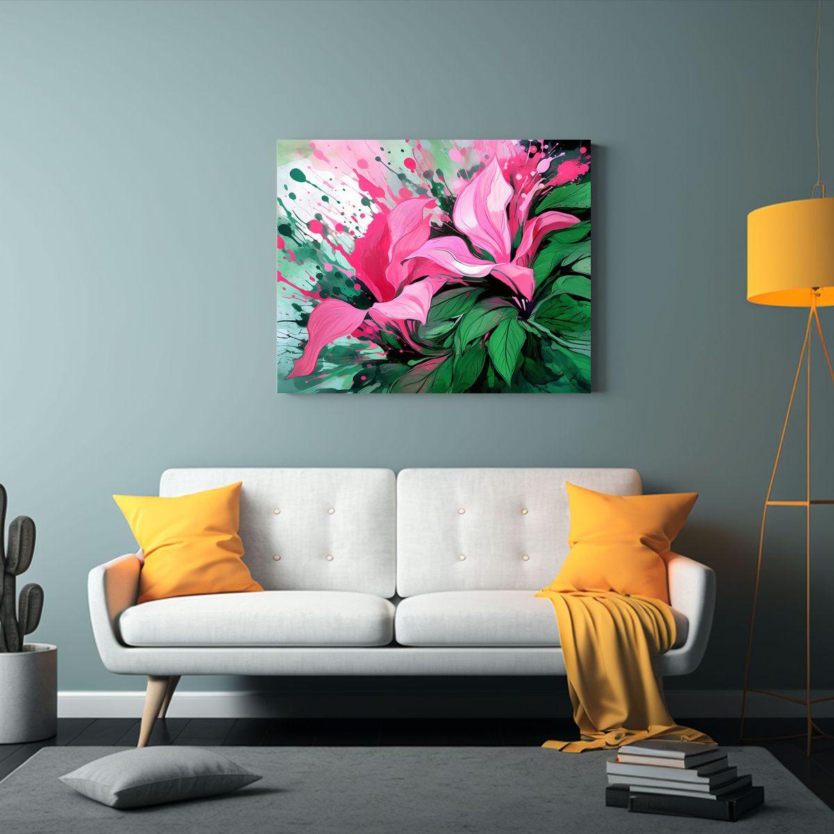 Pintura Vintage Con Impactantes Colores Verde Y Rosa, Atmós 60x40cm-2