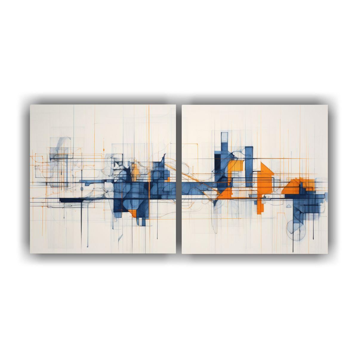 Pintura Decorativa Abstracta Con Naranja E índigo 40x20 Cm-0