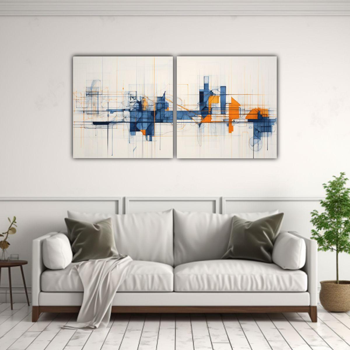 Pintura Decorativa Abstracta Con Naranja E índigo 40x20 Cm-2