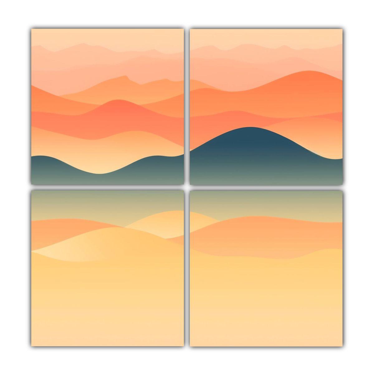 4 Paisajes En Acuarela Con Sutiles Colinas Y 120x120 Cm-0