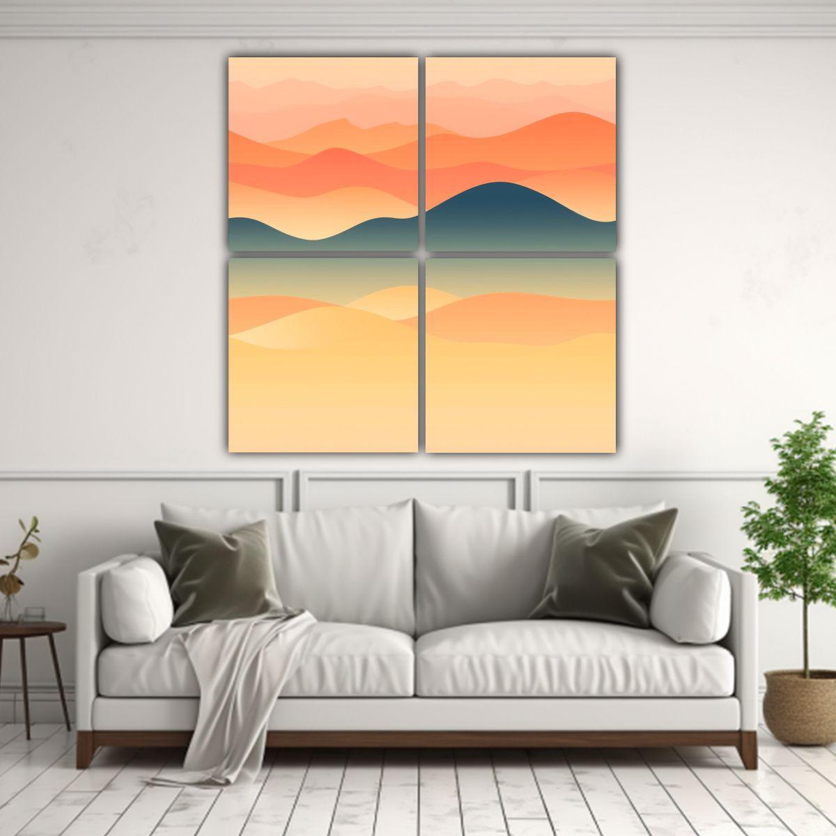 4 Paisajes En Acuarela Con Sutiles Colinas Y 120x120 Cm-2