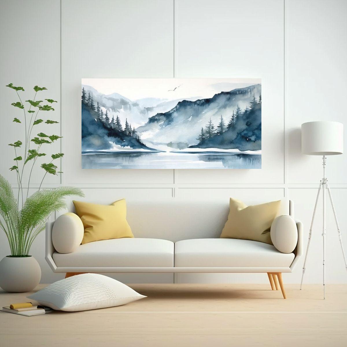 Pintura Paisajística Con Técnica Acuarela 140x70cm-2