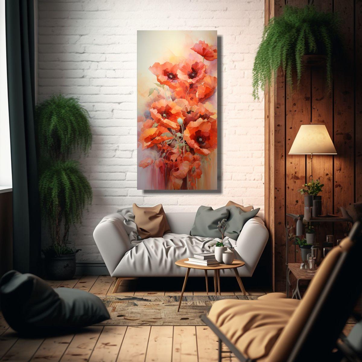 Cuadro Abstracto De Amapolas Pintura Al óleo 20x40cm-2