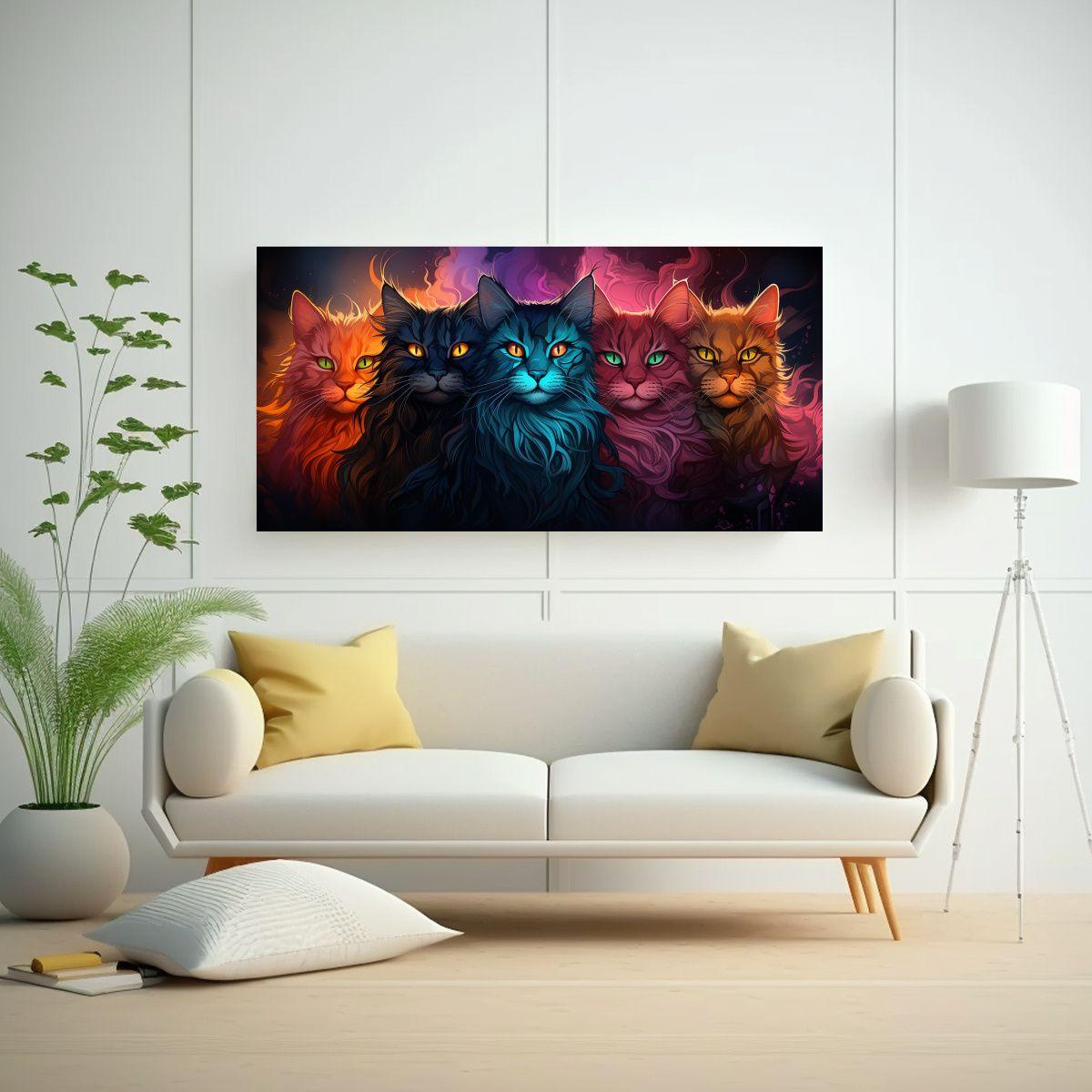 Cuadros Decorativos Estilo Gatos Nueve Colores 80x40cm-2