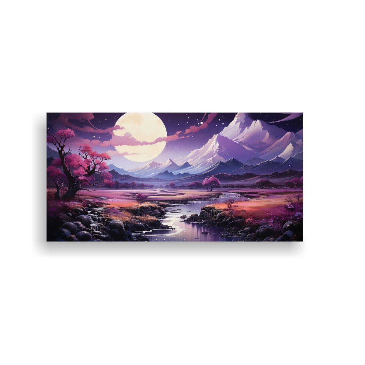 Cuadro Con Luna Junto A Montañas Al Atardecer: 40x20cm-0