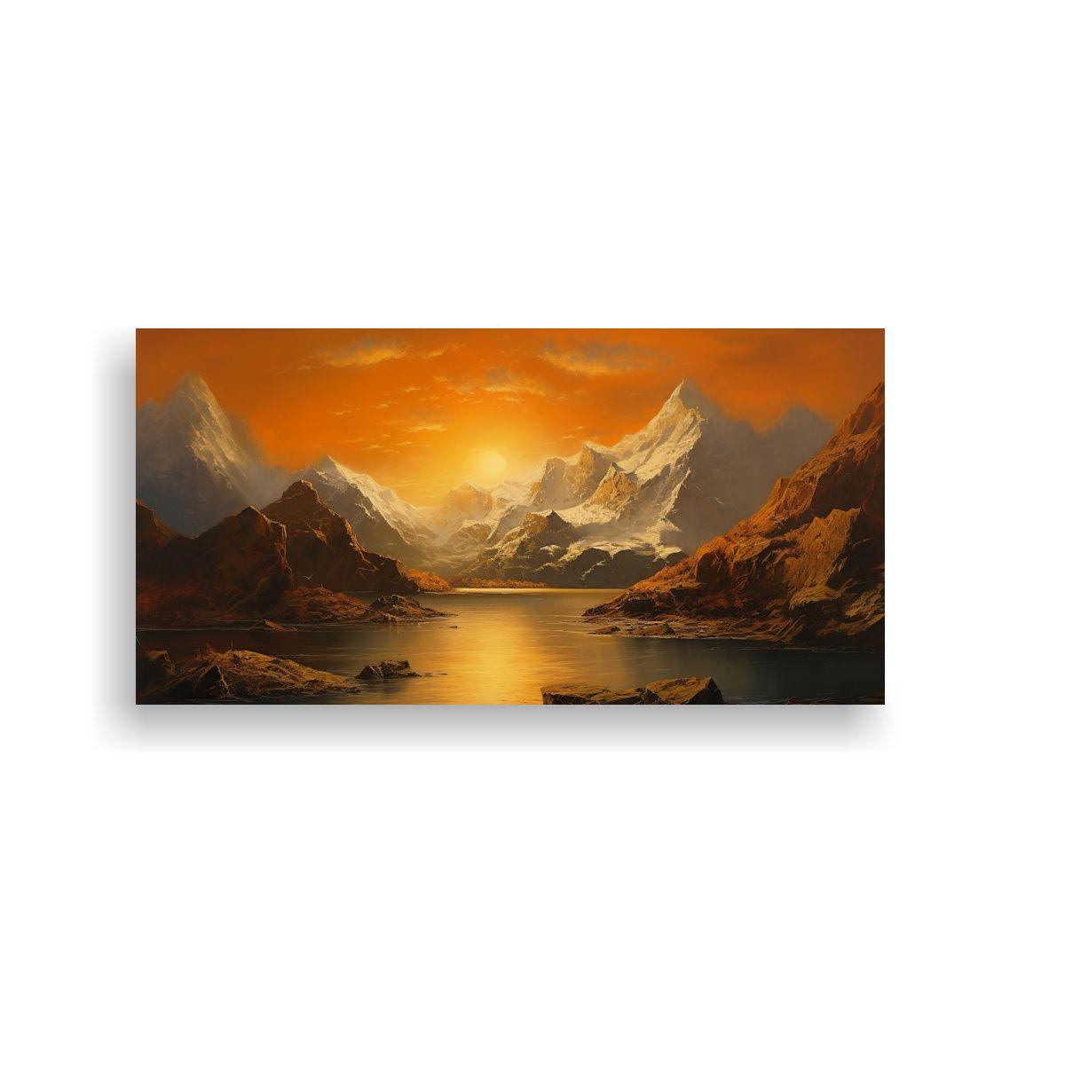 Pintura De Agua Con Montañas Al Fondo: Cuadro 120x60cm-0