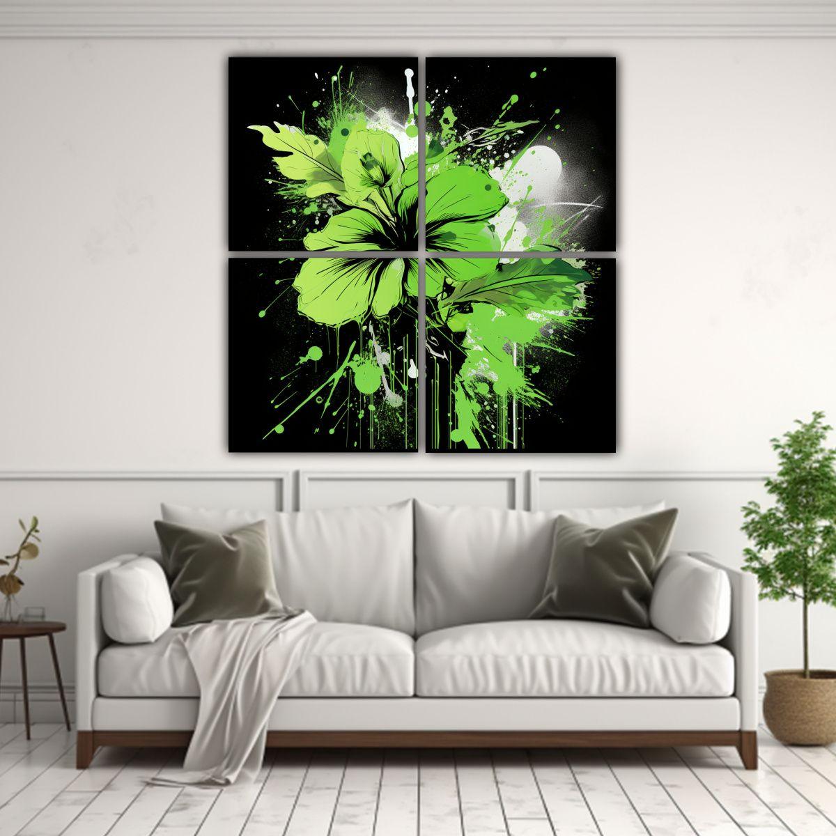 Cuatro Telas Bastidor Colores Green AND Black 200x200 Cm-2