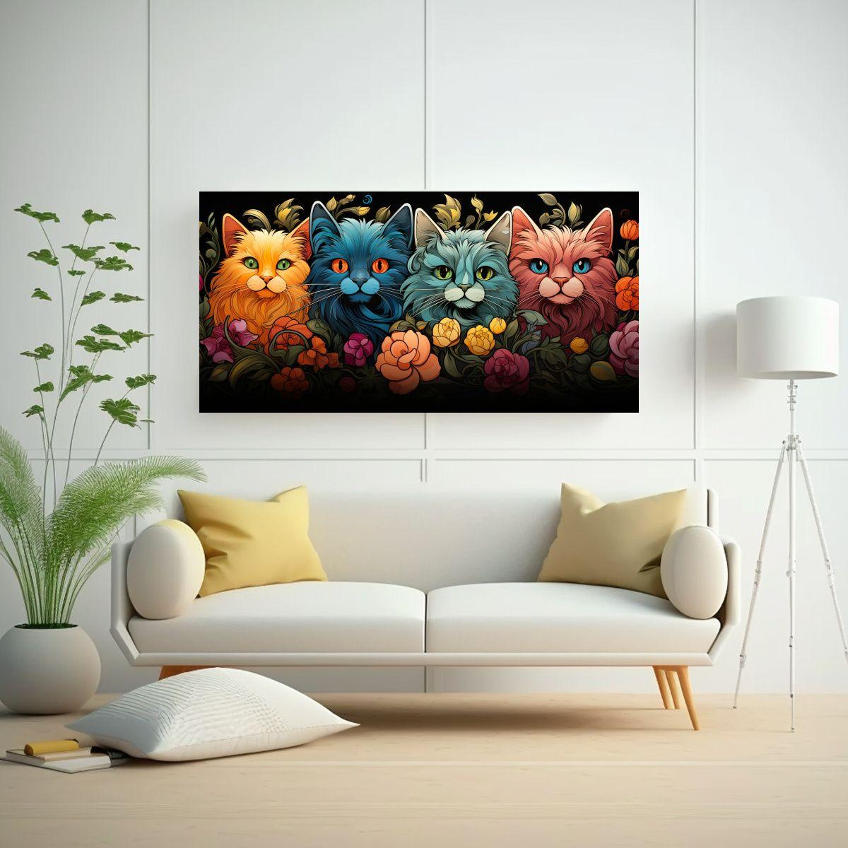 Arte Digital Vidrieras Gatos Adorables En Ventana 100x50cm-2