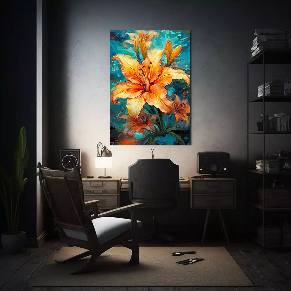 Pintura En Lienzo De Alta Calidad: Lirio Colorido 50x65cm-2