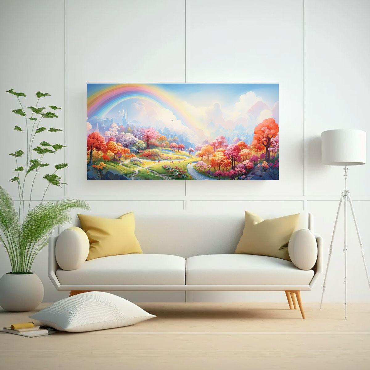 Paisaje Abstracto Con Arcoíris Y Colores Pastel 160x80cm-2