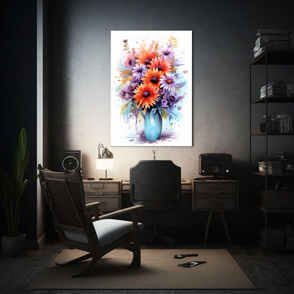 Cuadro Acuarela Ramo Vertical Girasoles Rojos Y 40x60cm-2