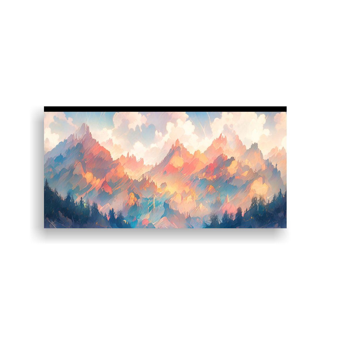 Cuadro Acuarela Montañas Famosas Con Arcoíris Y  60x30cm-0