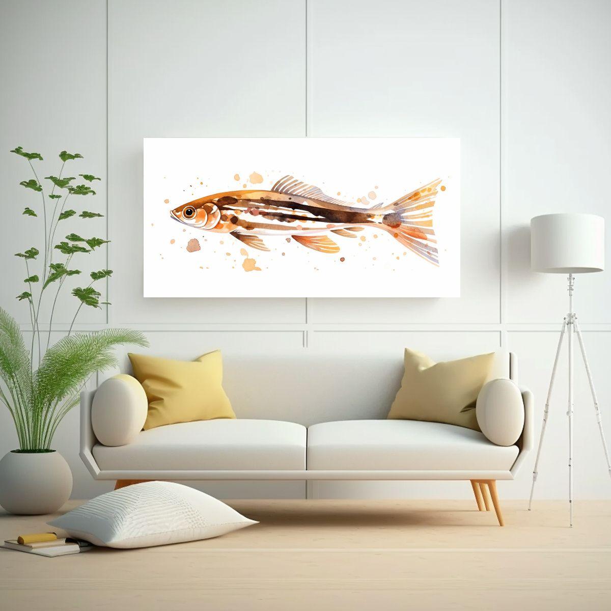 Pintura Acuarela Zebrafish En Estilo Galería 100x50cm-2