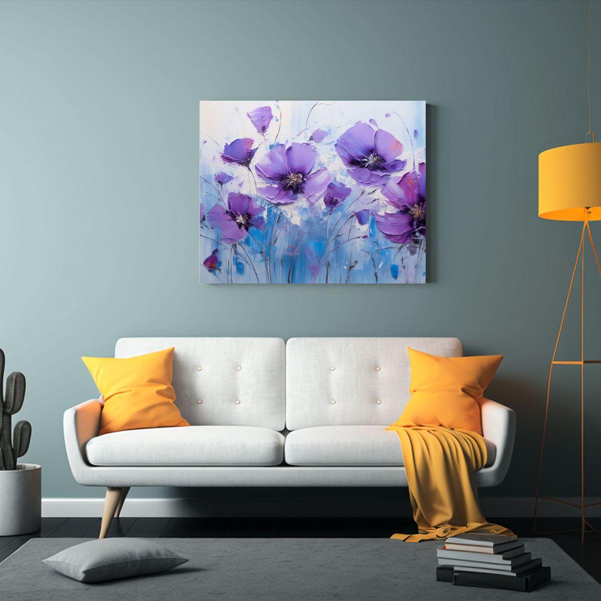 Pintura En Lienzo De Flores Púrpuras Y Azules 30x20cm-2