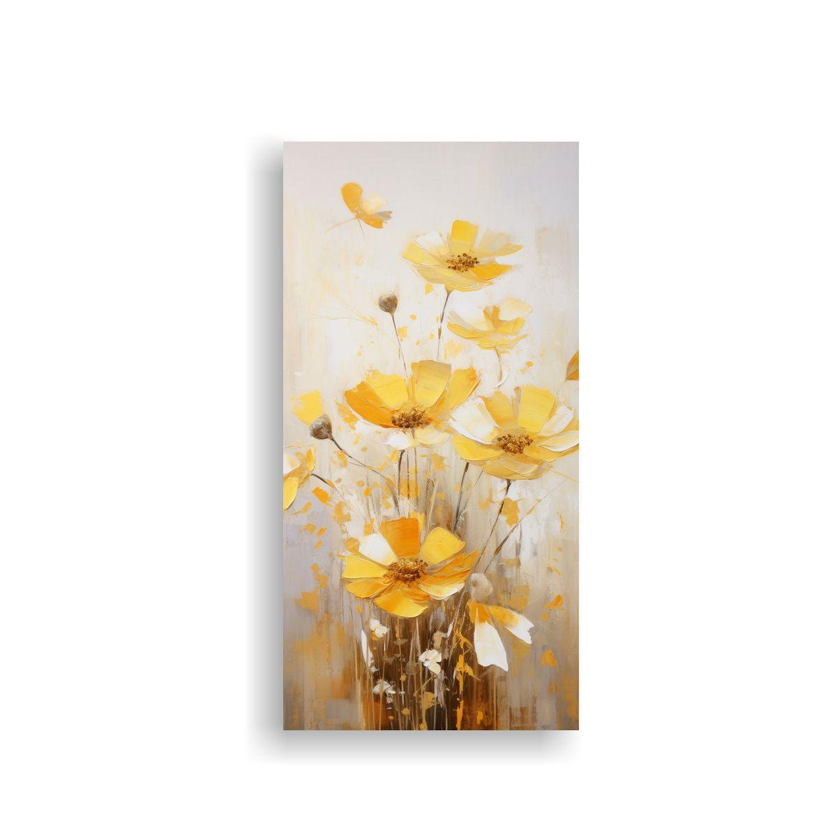 Pintura Juveniles Amarillo Y Dorado De Flores En 30x60cm-0