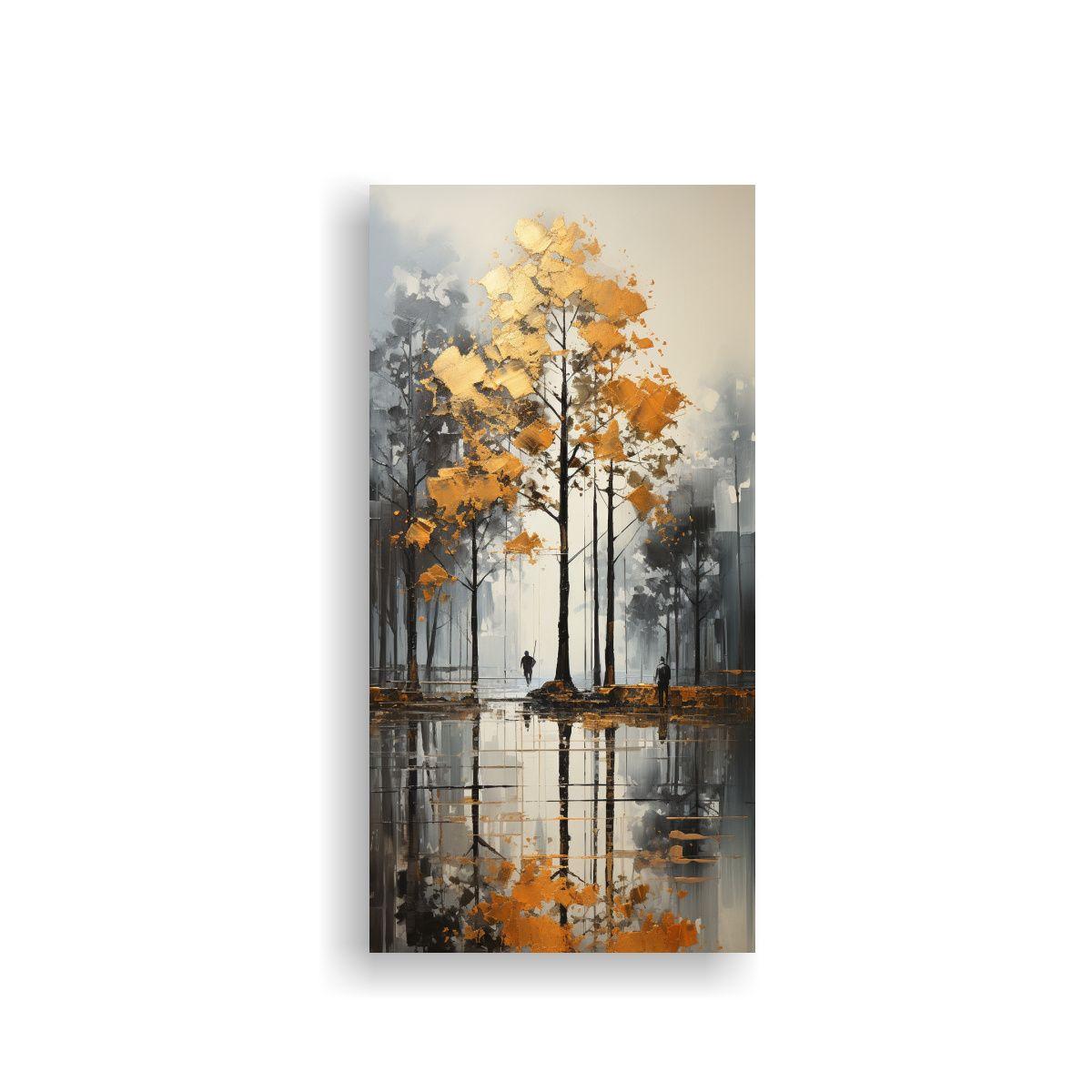 Pintura Abstracta De árboles En Plata Y Oro 70x140cm-0