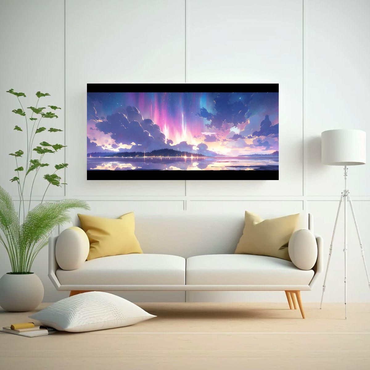 Cuadro Lienzo Moderno Aurora Boreal Y Arcoíris 140x70cm-2