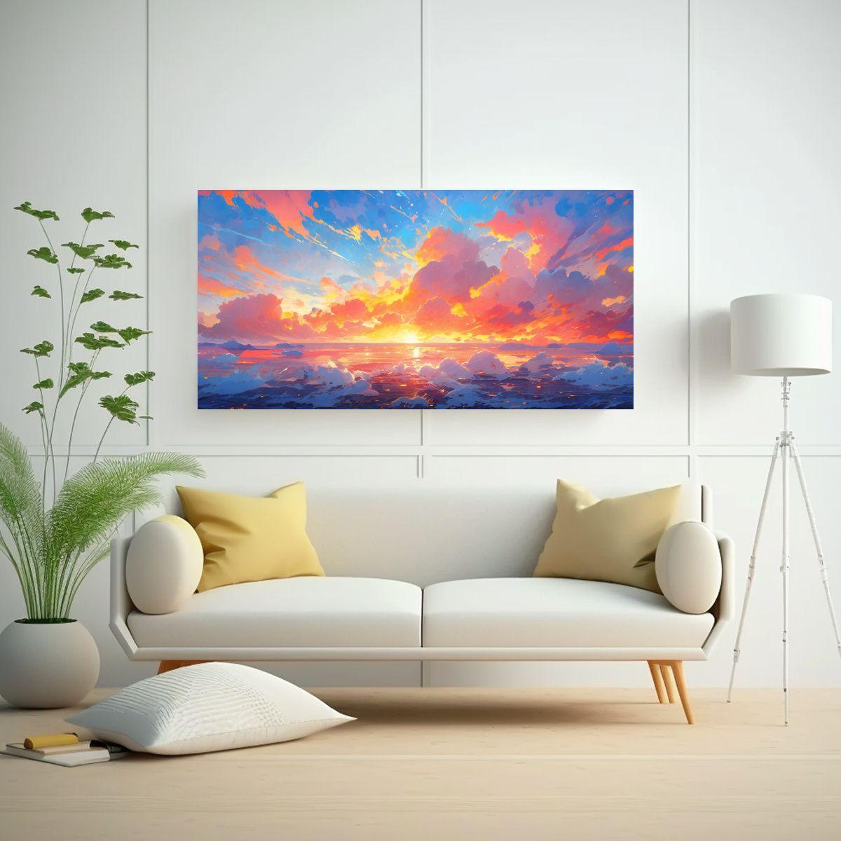 Cuadro Abstracto Brillante Mar Y Cielo Con Colores 40x20cm-2