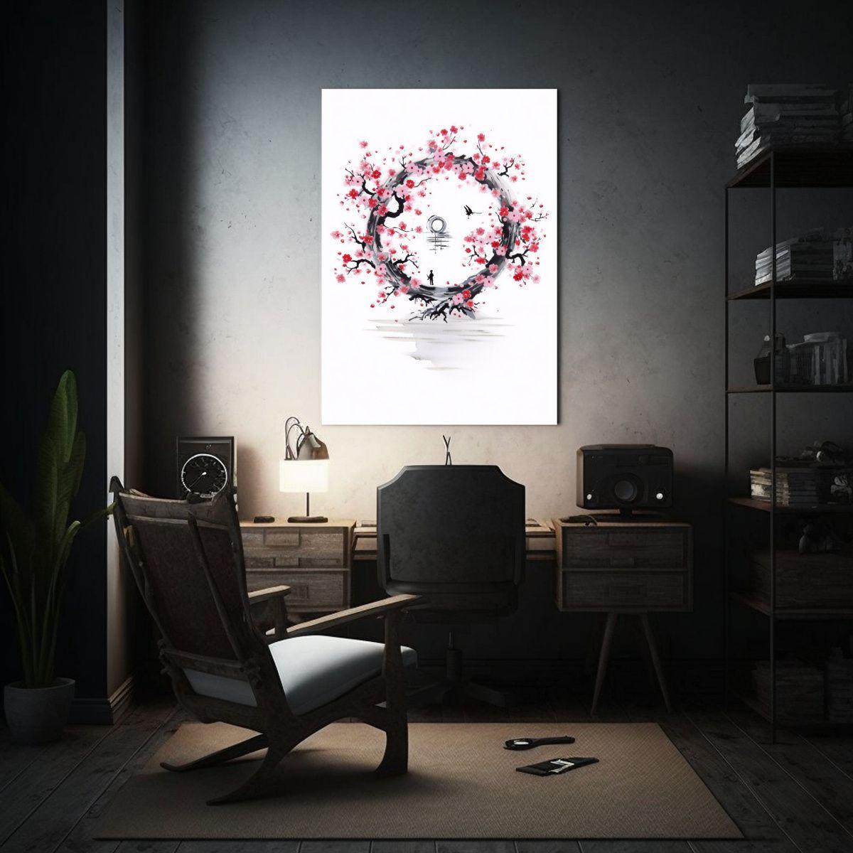 Lienzo Decorativo Actual Enso Circle Sakura Sobre 20x30cm-2