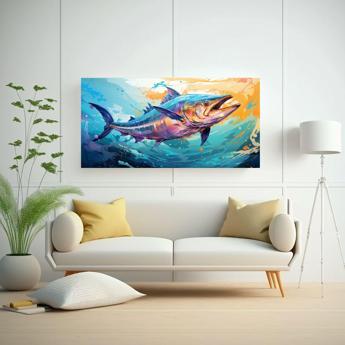 Cuadro Fotografia De Wahoo En Acuarela Y Colores 140x70cm-2
