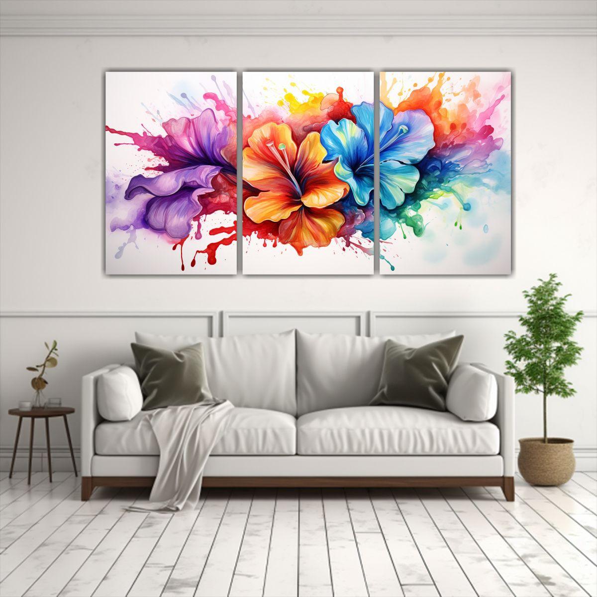 Set 3 Telas En Bastidor Colores Contraste 60x30 Cm-2